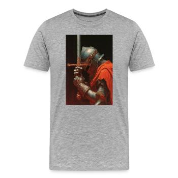 Medieval Knight with Sword - Men's Premium Organic T-Shirt - heather grey - Front - Damien (186cm)