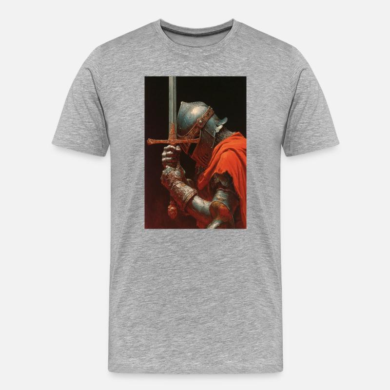 Mittelalterlicher Ritter mit dem Schwert - Männer Premium Bio T-Shirt - Grau meliert