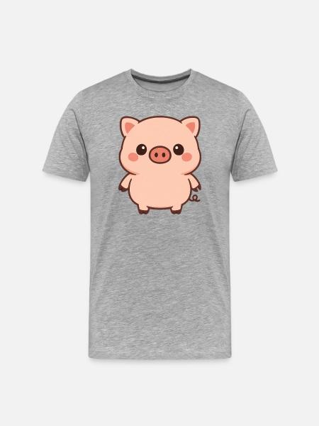 Kawaii Piglet Cartoon - Men's Premium Organic T-Shirt - heather grey