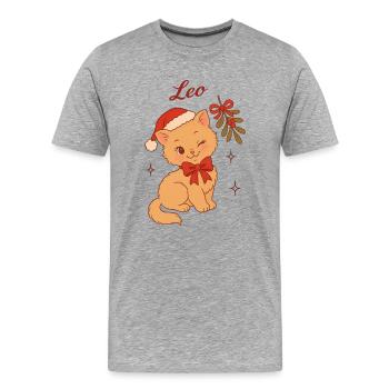 Weihnachtskätzchen Leo - Männer Premium Bio T-Shirt - Grau meliert - Vorne - Damien (186cm)