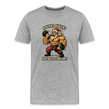 Advent der Bizeps Brennt Weihnachten - Männer Premium Bio T-Shirt - Grau meliert - Vorne - Damien (186cm)