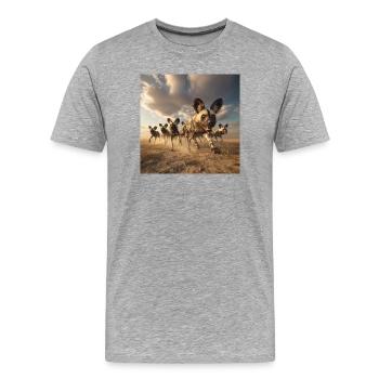 Wildhund-Meute im Staub – Kraft der Savanne - Männer Premium Bio T-Shirt - Grau meliert - Vorne - Damien (186cm)
