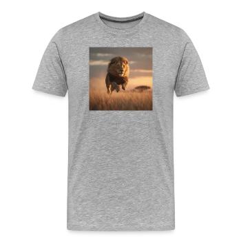 Löwe In Savanne im Spurt - Männer Premium Bio T-Shirt - Grau meliert - Vorne - Damien (186cm)