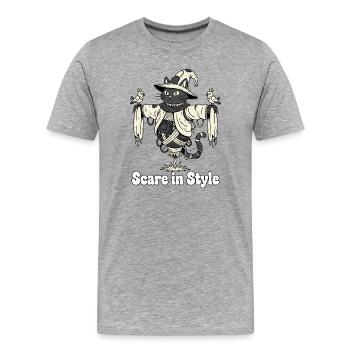 Effrayance dans le style : Chat d’Halloween - T-shirt bio Premium Homme - gris chiné - Devant - Damien (186cm)