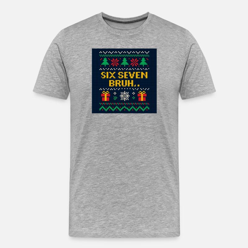 Six Seven Bruh Weihnachtsstrick - Männer Premium Bio T-Shirt - Grau meliert