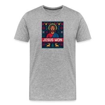 Jesus Won Pixel Xmas Christian Faith - Men's Premium Organic T-Shirt - heather grey - Front - Damien (186cm)