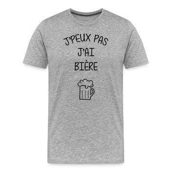 Ich kann nicht, ich habe Bier – Alkohol - Männer Premium Bio T-Shirt - Grau meliert - Vorne - Damien (186cm)