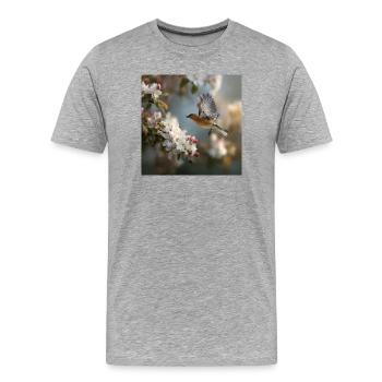 Spring sparrow in blossom flight - Men's Premium Organic T-Shirt - heather grey - Front - Damien (186cm)