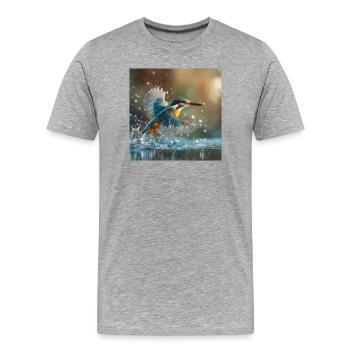 Le martin-pêcheur en fuite : le moment agile du martin-pêcheur - T-shirt bio Premium Homme - gris chiné - Devant - Damien (186cm)