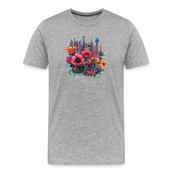 Blossom City Neon Magic - Men's Premium Organic T-Shirt - heather grey - Front - Damien (186cm)