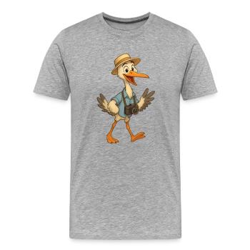 Reisender Storch & Kamera - Männer Premium Bio T-Shirt - Grau meliert - Vorne - Damien (186cm)