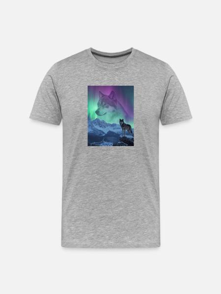 Nordlichtwolf im Gebirge - Männer Premium Bio T-Shirt - Grau meliert