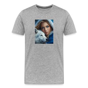Winterwolf Frau Portrait - Männer Premium Bio T-Shirt - Grau meliert - Vorne - Damien (186cm)