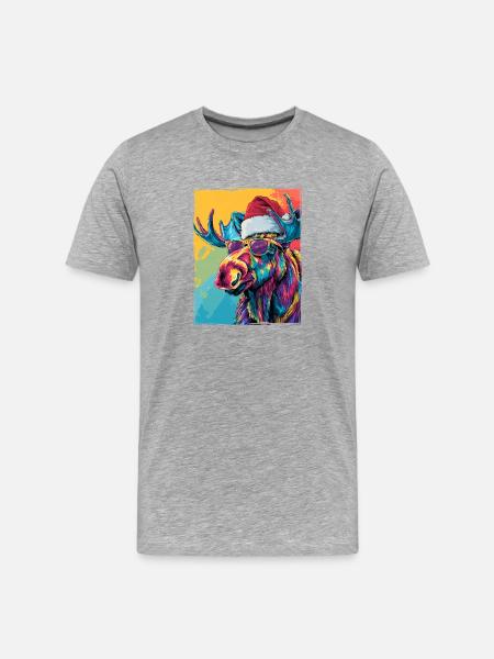 Moose Christmas Portrait - Men's Premium Organic T-Shirt - heather grey