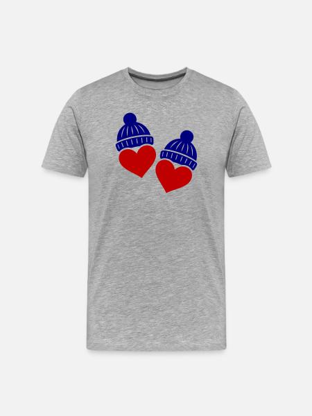 Hearts Winter Hat Love - Men's Premium Organic T-Shirt - heather grey