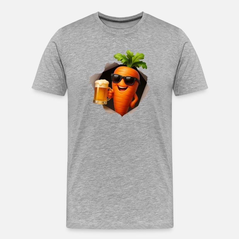 Kernkarotte mit Bier und Sonnenbrille - Männer Premium Bio T-Shirt - Grau meliert