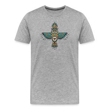 Tribal Eule – Spiritueller Wächter - Männer Premium Bio T-Shirt - Grau meliert - Vorne - Damien (186cm)