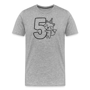 Party-Fuchs mit Zahl 5 Cartoon Illustration - Männer Premium Bio T-Shirt - Grau meliert - Vorne - Damien (186cm)