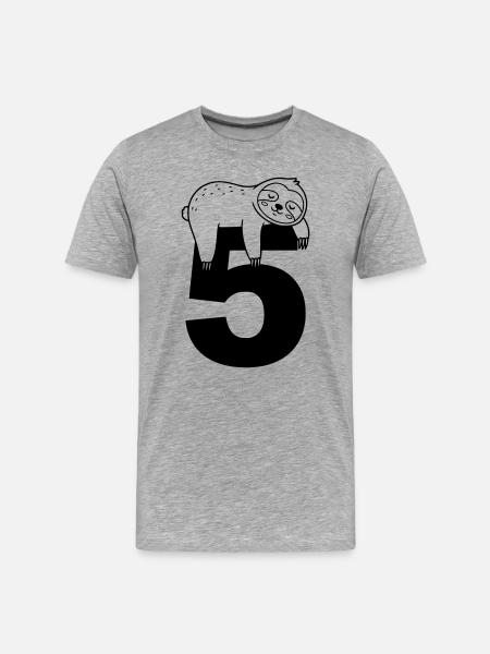 Sleeping sloth on the number five - Men's Premium Organic T-Shirt - heather grey