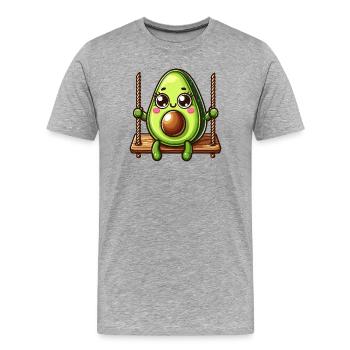 Süße Cartoon Avocado auf einer Schaukel - Männer Premium Bio T-Shirt - Grau meliert - Vorne - Damien (186cm)