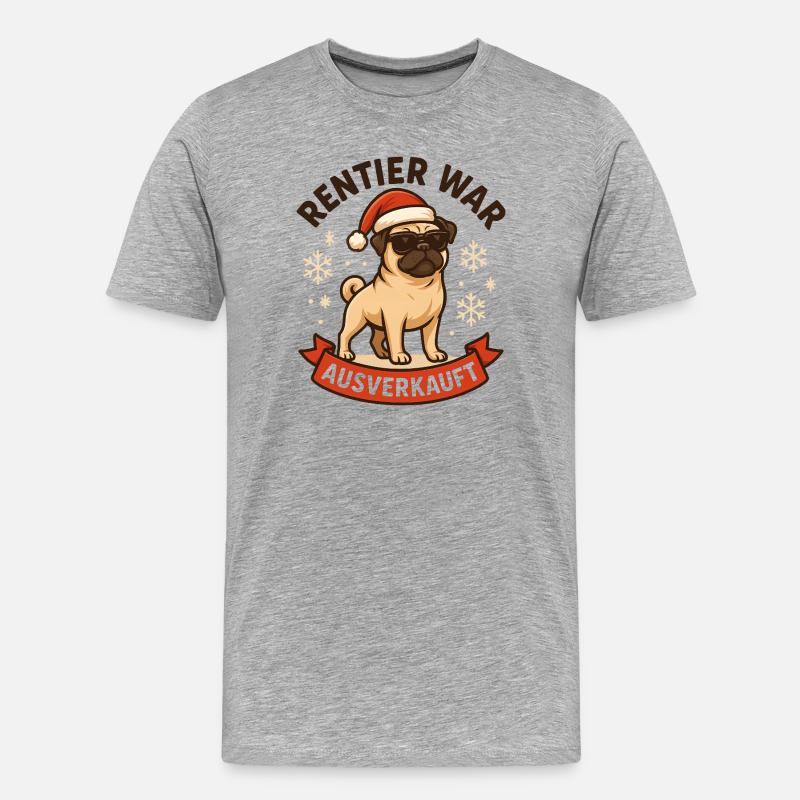 Reindeer a affiché complet Pug Pug - T-shirt bio Premium Homme - gris chiné