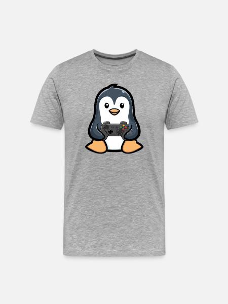 Gamer Pinguin - Männer Premium Bio T-Shirt - Grau meliert