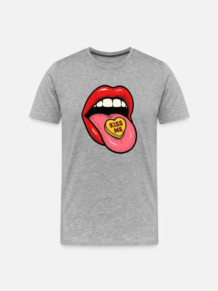 Red Lips Tongue Candy Love - Men's Premium Organic T-Shirt - heather grey