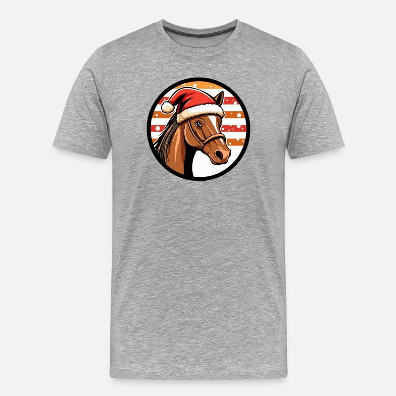 Weihnachtspferd im Santa Hut - Männer Premium Bio T-Shirt - Grau meliert