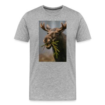 Orignal dans la neige avec des brindilles d’épicéa - T-shirt bio Premium Homme - gris chiné - Devant - Damien (186cm)