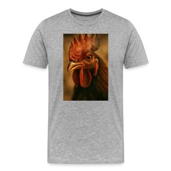 Nahaufnahme des Hahns mit Kamm - Männer Premium Bio T-Shirt - Grau meliert - Vorne - Damien (186cm)