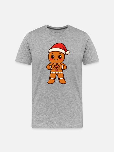 Gingerbread heart with Santa hat - Men's Premium Organic T-Shirt - heather grey