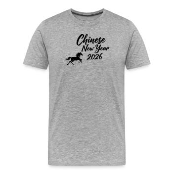 Calligraphie du Nouvel An chinois 2026 - T-shirt bio Premium Homme - gris chiné - Devant - Damien (186cm)