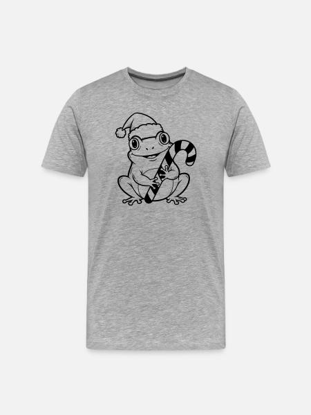 Weihnachtsfrosch mit Zuckerstange - Männer Premium Bio T-Shirt - Grau meliert