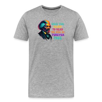 Sobald du lesen lernst, bist du frei - Männer Premium Bio T-Shirt - Grau meliert - Vorne - Damien (186cm)