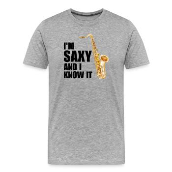 Lustige Saxophon-Saxophonist-Jazz-Saxophon-Musik - Männer Premium Bio T-Shirt - Grau meliert - Vorne - Damien (186cm)