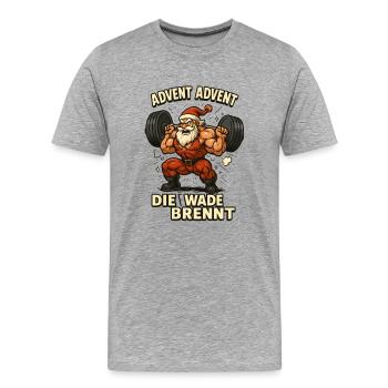 Avent, le veau brûle le Père Noël - T-shirt bio Premium Homme - gris chiné - Devant - Damien (186cm)