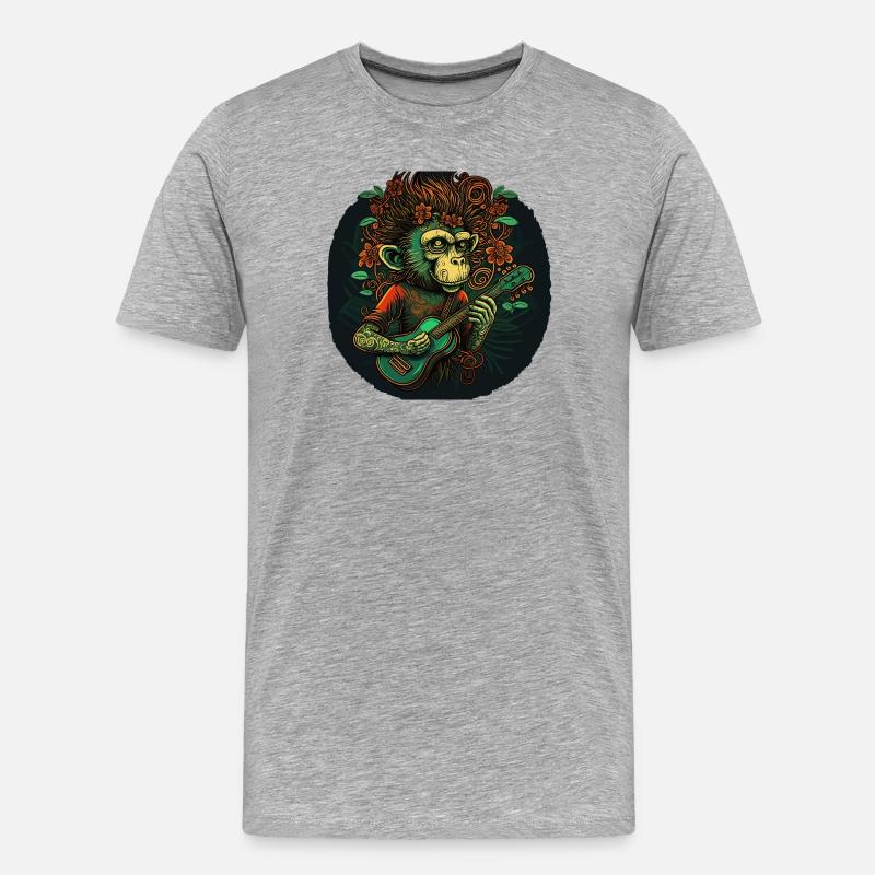 Singe avec guitare dans la jungle - T-shirt bio Premium Homme - gris chiné