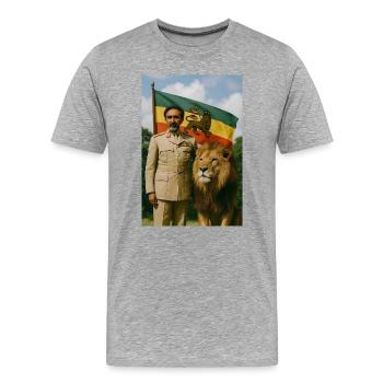 Haile Selassie I Jah Rastafari Rasta Reggae Roots  - Männer Premium Bio T-Shirt - Grau meliert - Vorne - Damien (186cm)