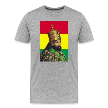 Haile Selassie I Jah Rastafari Rasta Reggae Roots  - Männer Premium Bio T-Shirt - Grau meliert - Vorne - Damien (186cm)