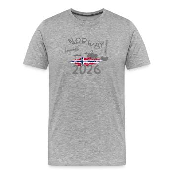 Norvège 2026 Hareng avec montagnes et pêche à l’orignal - T-shirt bio Premium Homme - gris chiné - Devant - Damien (186cm)