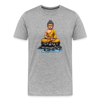 Buddha bei Meditation - Männer Premium Bio T-Shirt - Grau meliert - Vorne - Damien (186cm)