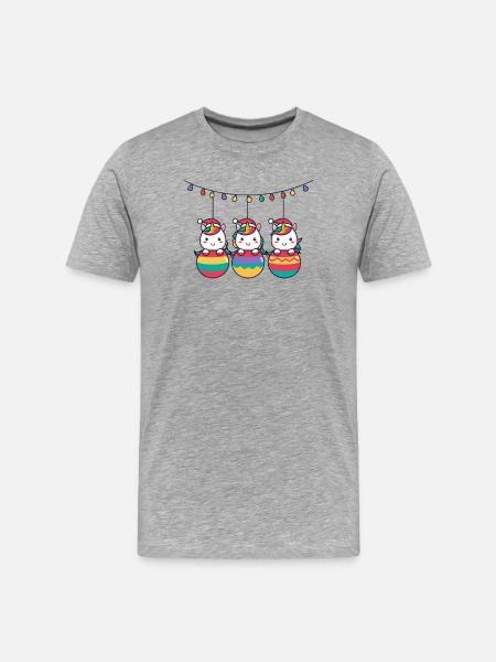 Drei Regenbogen-Einhörner Weihnachten - Männer Premium Bio T-Shirt - Grau meliert