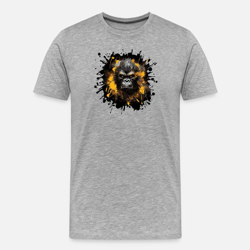 Gorilla Splatter Porträt - Männer Premium Bio T-Shirt - Grau meliert