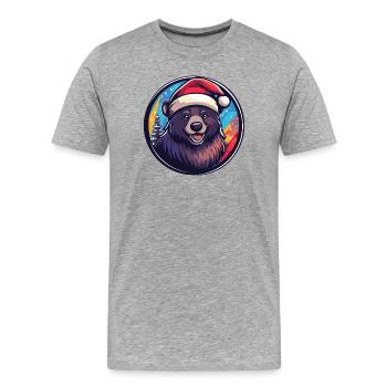 Ours avec le Père Noël Hat - T-shirt bio Premium Homme - gris chiné - Devant - Damien (186cm)
