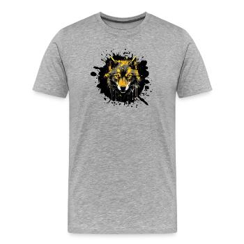 Wolf Klecks Wildlife - Männer Premium Bio T-Shirt - Grau meliert - Vorne - Damien (186cm)