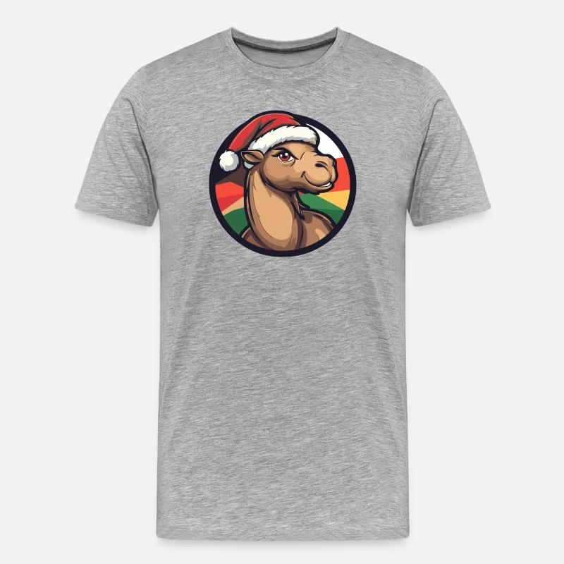 Kamel mit Weihnachtsmütze - Männer Premium Bio T-Shirt - Grau meliert