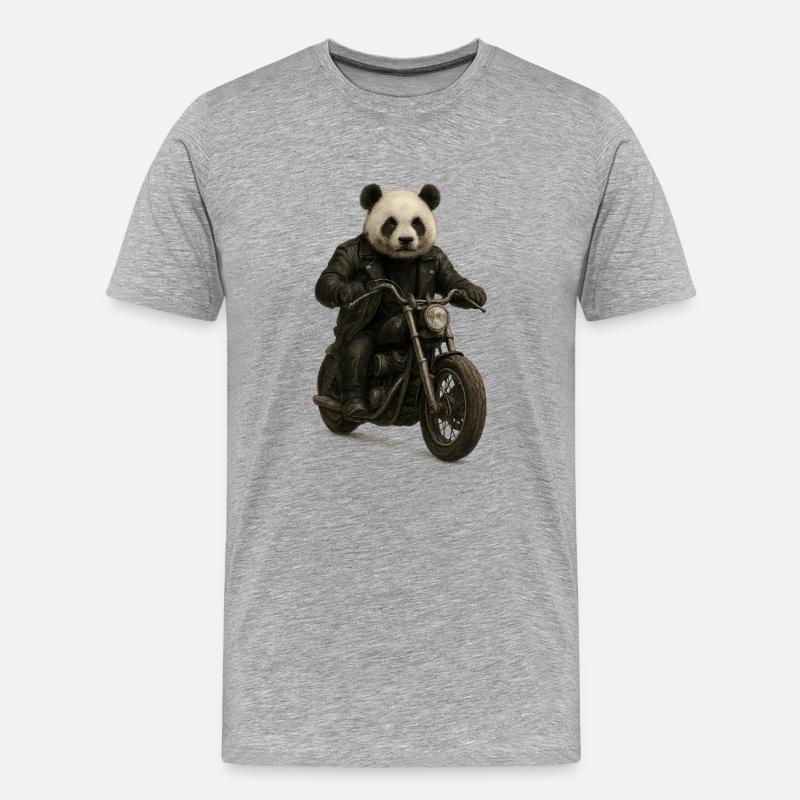 Leder-Panda-Biker auf Motorrad - Männer Premium Bio T-Shirt - Grau meliert