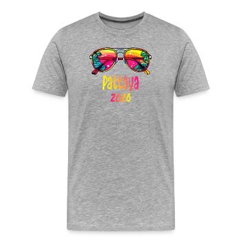 Pattaya 2026 Tropen Sonnenbrille - Männer Premium Bio T-Shirt - Grau meliert - Vorne - Damien (186cm)