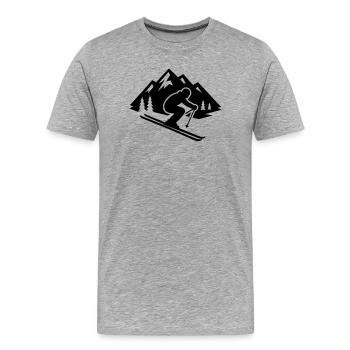 Ski Silhouette Berge Piste - Männer Premium Bio T-Shirt - Grau meliert - Vorne - Damien (186cm)