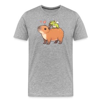Capybara & Amor-Frosch – Süßes Valentinsmotiv - Männer Premium Bio T-Shirt - Grau meliert - Vorne - Damien (186cm)